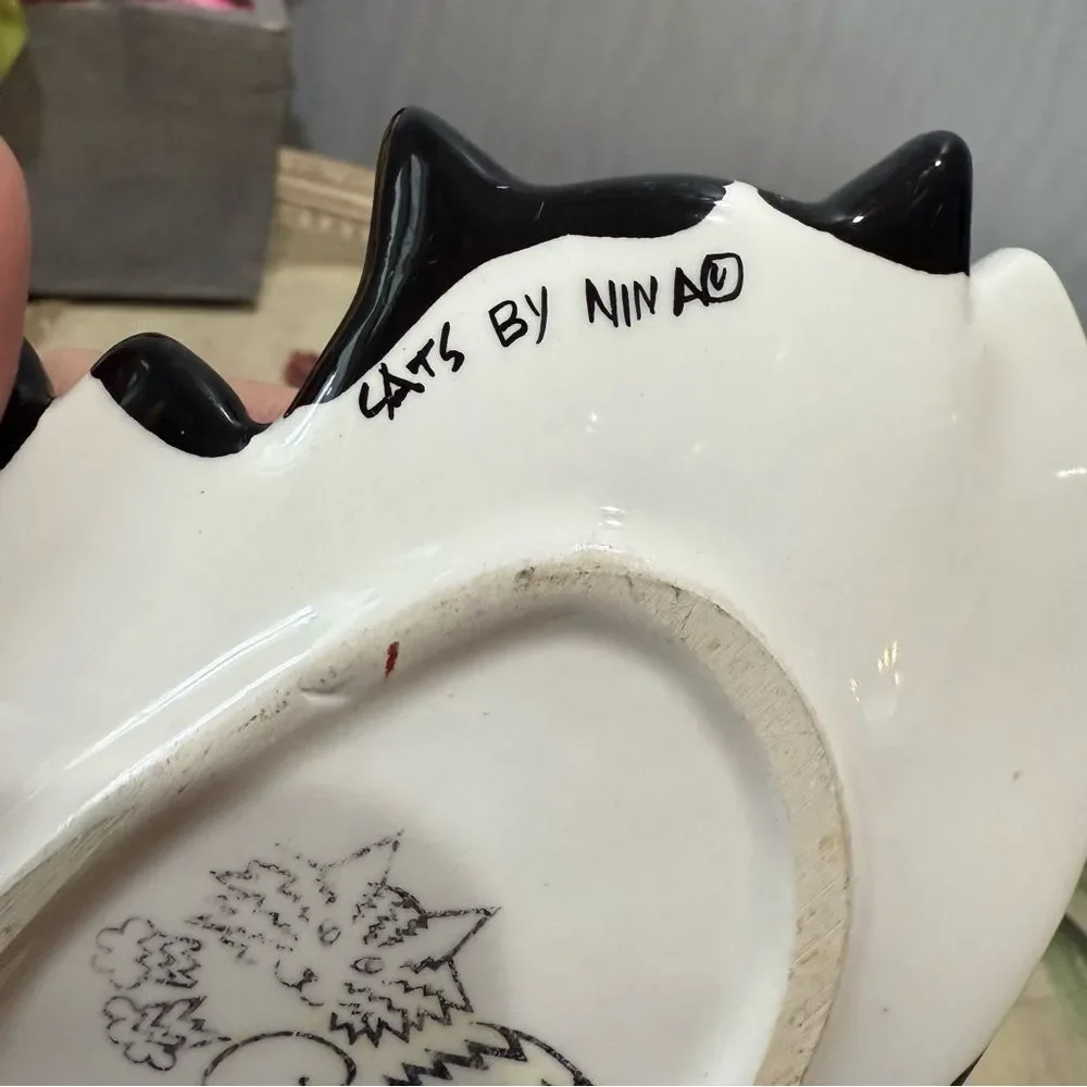 Cats by Nina Lyman Tuxedo Kitty Spoon Rest Trinket Dish